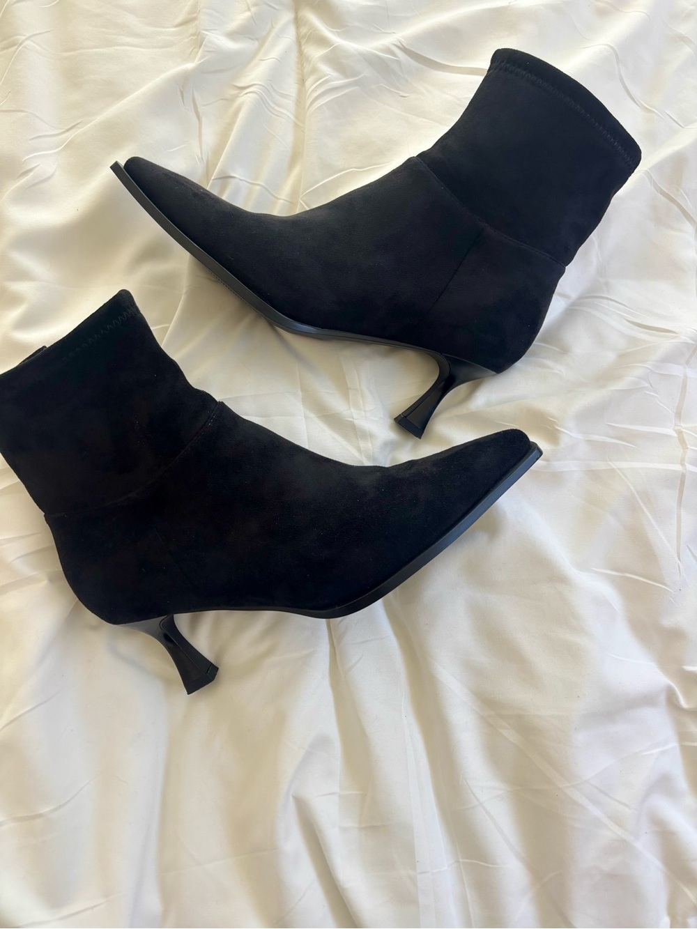 Classic Black Suede Ankle Boots with Kitten Heel